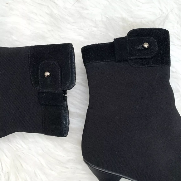 Stuart Weitzman Gore-Tex Suede Trim Block Heel Square Toe Black Boots - Picture 7 of 11